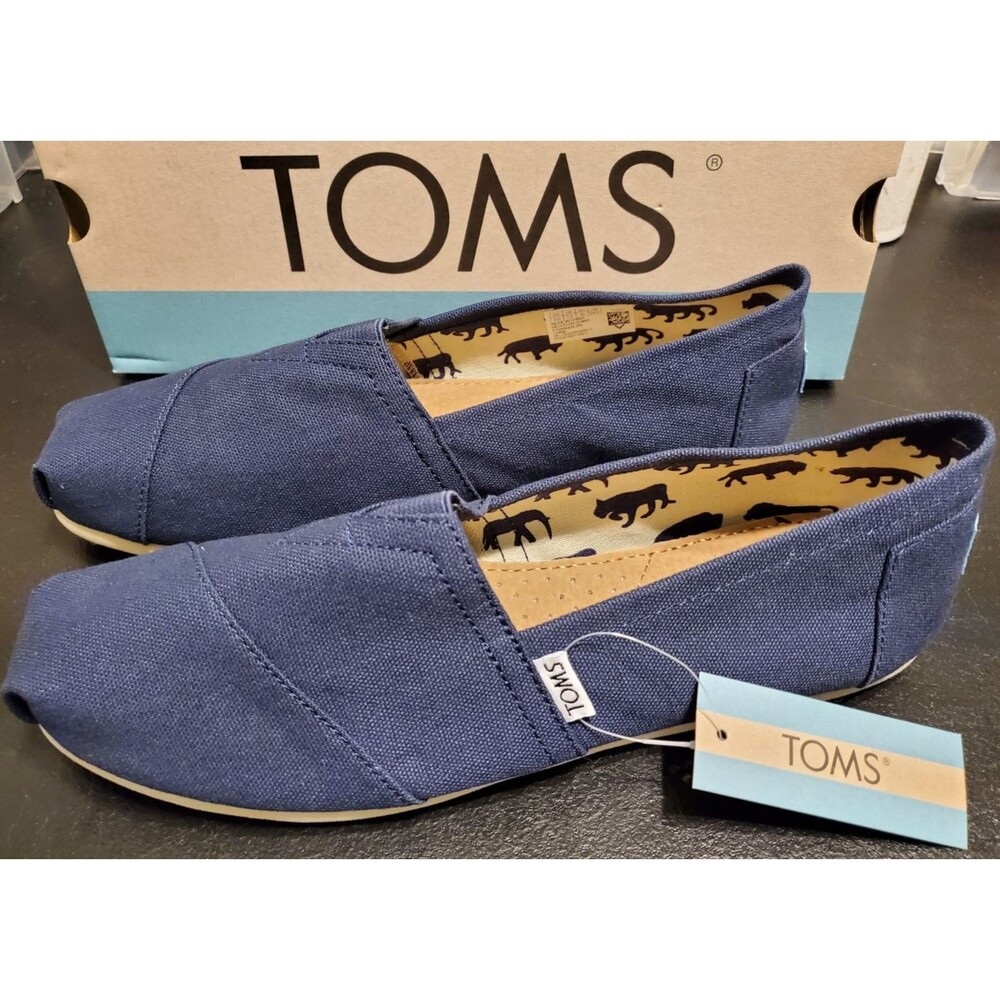 TOMS Women's Alpargata Navy Blue Canvas Flats Slip-On Size 9.5 NEW W/Tags & Box